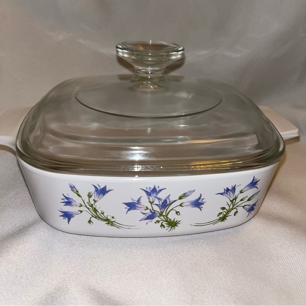 CORNINGWARE A-1-B 1 Litre 2 pc StoveTop PYROCERAM Blue Dusk Flower Casserole Set